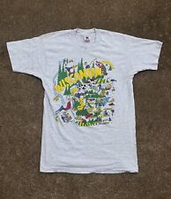 Vintage 90s Wisconsin Comic Map Location Grey Tee Size Medium picture