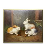 NY Art-Original Oil Painting of Rabbits on Canvas 20x24 Framed picture