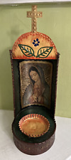 Vintage Metal Hand Made in Mexico Blessed Mother  Devotional with Candle Holder picture
