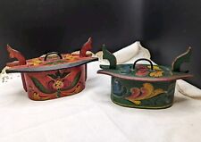 Antique Norwegian Bentwood Tine Boxes Rosemaling Painted FOLK ART Early 1900's picture