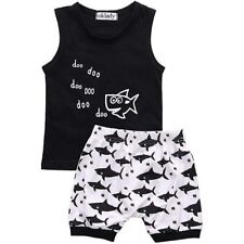 Boys Baby Clothes Shark Vest Top and Stripe Shorts Cotton breathable picture
