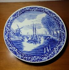 Vintage Boch Belgium Delfts Blue and White Windmill and Ship 11 3/8