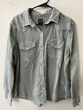 Vintage Gap Denim Womens 2XL Distressed Western Pearl Snap Button Shirt Green picture