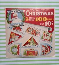 Vintage 1946 Christmas 30 Gift Tags 70 Seals Snowman Angel Happee Merree Sealed picture