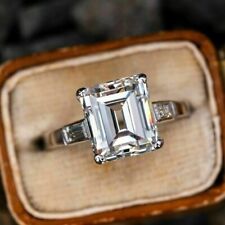 3Ct Emerald Cut Artificial Stone Women s Engagement Ring 14K White Gold Plated picture