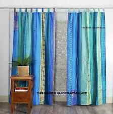 6 set turq vtg silk curtain stripe 7 ft custom for*5thaquarian * picture