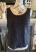 Langtry Vintage Black Sleeveless Lace Tank Medium Goth Witchy Y2K Rayon Blouse picture