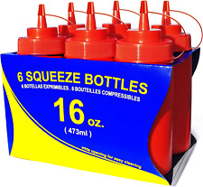 26344 Squeeze Bottles, Plastic, Wide Mouth, 16 Oz, Red, Pack of 6 picture