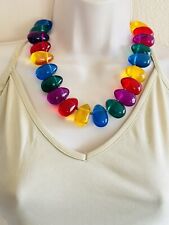 Vtg Necklace Statement Flashy Lucite Collar Translucent Colorful Chunky Beaded picture