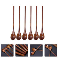  6 Pcs Wooden Spoons Long Handle Silverware Salad Serving Utensils Oval Honey picture