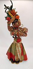 Vintage Bonecas Tipicas Brazilian Felt Doll 1940s Head Fruit Basket 11