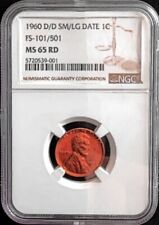 1960 D Lincoln Memorial Cent NGC D/D SM/LG Date FS 101/501 MS 65 RDKM 201 picture