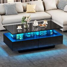 High Gloss Coffee Table Center Cocktail Table with LED Lights & Sliding Drawers picture