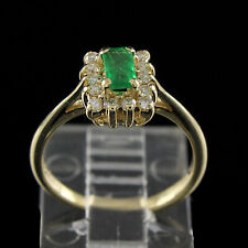 Estate 1/2 Ct Green Emerald With Diamond 14K Solid Yellow Gold Antique Ring picture