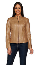 G.I.L.I. Zip Front Leather Jacket with Seaming Detail, Doe, Size 8 picture