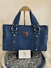 Authentic MCM Royal Blue Calf Leather Tote & Crossbody Purse In Mint Condition picture