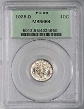 1938-D  10C  MERCURY SILVER DIME PCGS MS66 FB #4324650  FULL BANDS - OGH (READ) picture