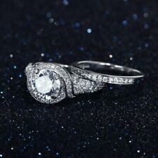 1.70Ct Round Lab-Created Diamond 14K White Gold Engagement Halo Bridal Ring Set picture