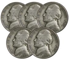 (LOT OF 5) 1942-1945 Wartime 35% WWII Jefferson War Silver Nickel .25c Face Bulk picture