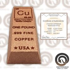 1 Pound lb (16 oz) Copper Bullion Bar Element Trapezoid Style .999 Fine Ingot 10 picture
