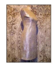 VTG 60s Mod Sleeveless Wiggle Dress Pastel In Aurora Borealis Shimmered Tinsel S picture