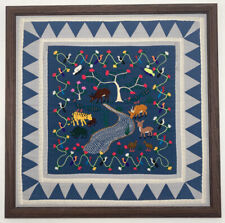 Hmong  Story Cloth Tapestry Embroidered Animals Nature Handstitched Framed Vtg picture