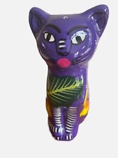 Vintage Talavera Terra Cotta Sitting Cat Figurine Hand-painted Mexico Folk Art picture