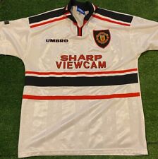 Vintage Manchester United Jersey large umbro mens white Sharp 1997-1999 away picture