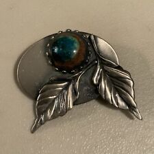 VINTAGE ANTIQUE PIN BROOCH Silver Tone Double Tree Leaves picture