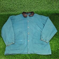 Vintage 80s Woolrich Denim Barn Coat Jacket XL Green Aztec Blanket Lined Faded picture