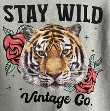 Stay Wild Vintage Co Recycle Threads Men’s Crewneck GRAY Size M - NWT Tiger/Rose picture
