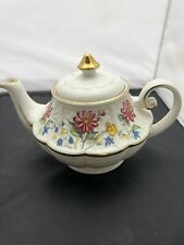Vintage Ellgreave Wood & Sons Ironstone Teapot Pink Flowers with Gold Trim picture