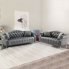 2+3 Velvet Chesterfield Sofa Set Contemporary Upholstered Couch Button Tufted picture