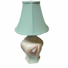 VTG MCM Mar-kel Calla Lily ART Pottery Table Lamp Duck Egg Blue Org Fabric Shade picture
