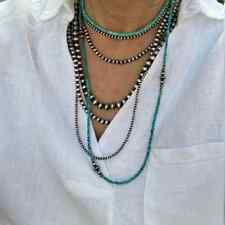 4mm Navajo Pearls Necklace, .925 Sterling Silver Real Genuine Navajo Pearls picture