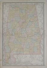 Original 1883 Antique Map ALABAMA Mobile Montgomery Birmingham Tuscaloosa Dothan picture