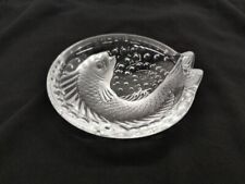 Lalique Koi fish clear frosty crystal round dish tray bowl France French signed picture