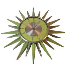 Kirch Vintage 60's Style Wall Clock Green Silver MCM Starburst READ Description picture