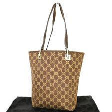 GUCCI GG Pattern Shoulder Tote Bag Canvas Leather Brown Gold Italy 68YB695 picture