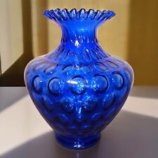 Vintage 1972-1973 American Fenton Cobalt Blue Glass Coin Dot Ruffled Edge Vase picture