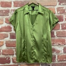 Lane Bryant Top Shirt Womens Size 22 Or 24 Green Satin Button Front Blouse picture