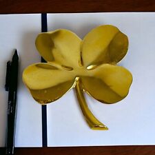 Vintage GERITY 24K Gold Plated Four Leaf Clover Shamrock Paperweight w/ Saying picture