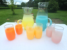 Vintage Blendo 50's/60's Mid-Century Modern Frosted Glass Pitcher & 6 Glasses  picture