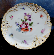 Hand Painted Antique Dresden Porcelain Plate Reticulated Floral Lush Gilt Gold picture