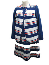 Vtg 60s Mod  Fortrel Mini Dress w/Vest Sz.12 Petite Red/Blue/White Striped GUC picture