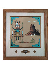 Navajo Sand Painting Framed Native American Handmade Art Signed D Johnson picture