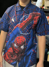 Vtg Spiderman Marvel Button UP Down Sz Boys 16/18 Men Small Hawaiian Dress Shirt picture