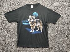 Vintage 80s Wolf Nature T Shirt Adult Large Black Single Stitch Tee Moon Graphic picture