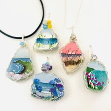 Beach themed sea glass necklaces - Hand painted crafted wire wrapped jewellery picture