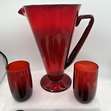 Vintage Ruby Red MCM Glassware Barware  Pitcher 8 Piece Set picture